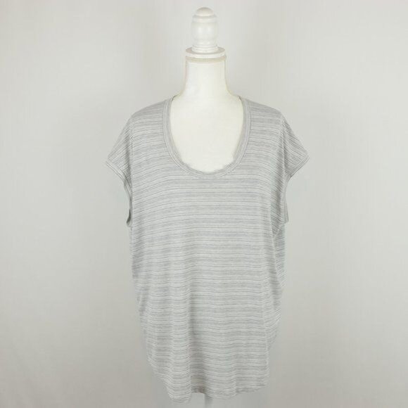Athleta Cloudlight Stratus Women's Extra Large Gray White Striped Cap Sleeve Tee - Picture 3 of 9